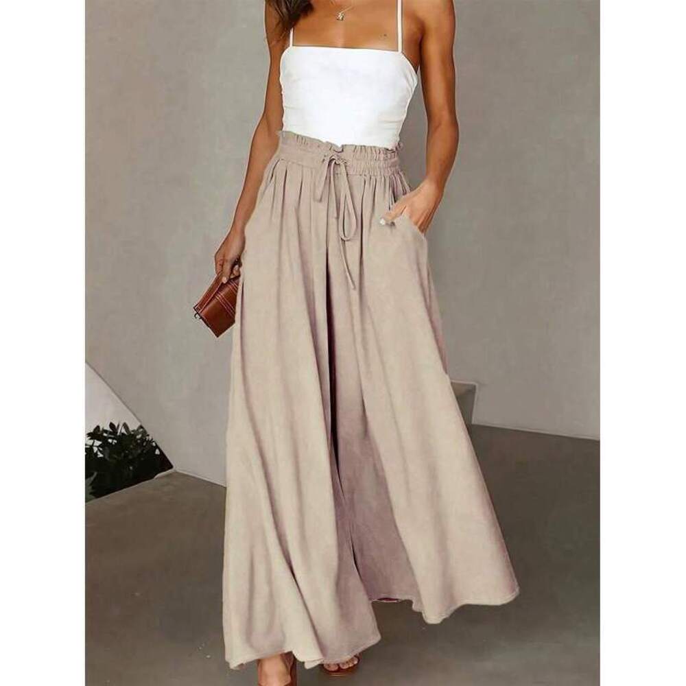 Pariaura Women's High Waisted Belted Pleated Gentle & Elegant Wide Leg Pants Fal